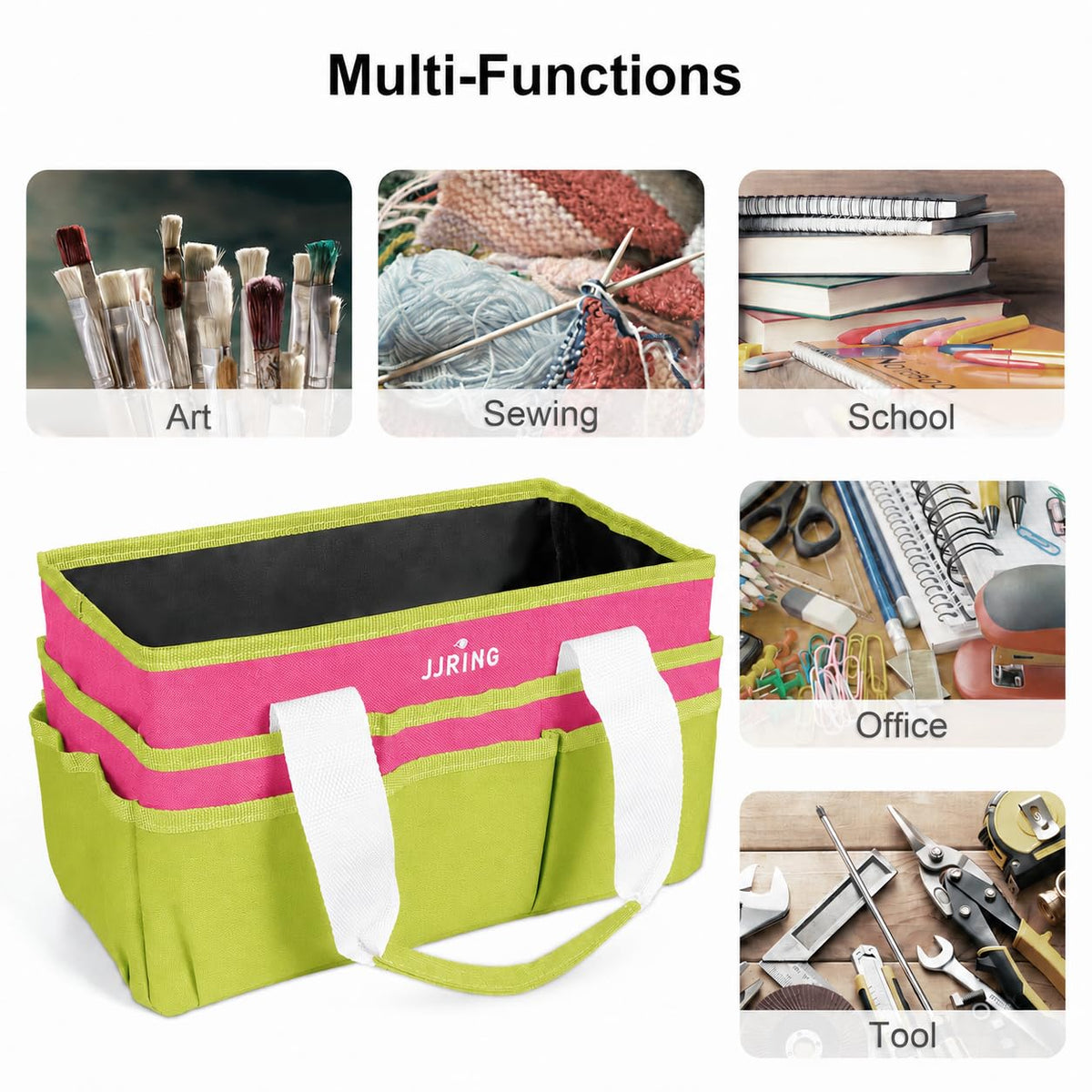 JJRING Craft Organizer Tote Bag Art Storage Caddy Bright Green and Red