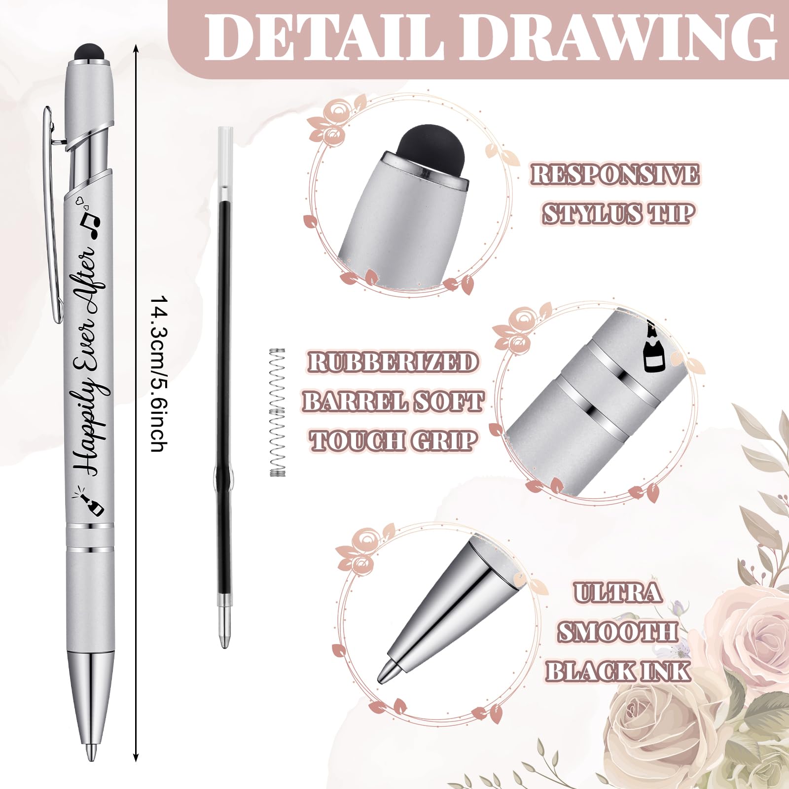 Kisston 36 Pcs Wedding Pen Bulk Bridal Shower Bachelorette Favor, Silvery