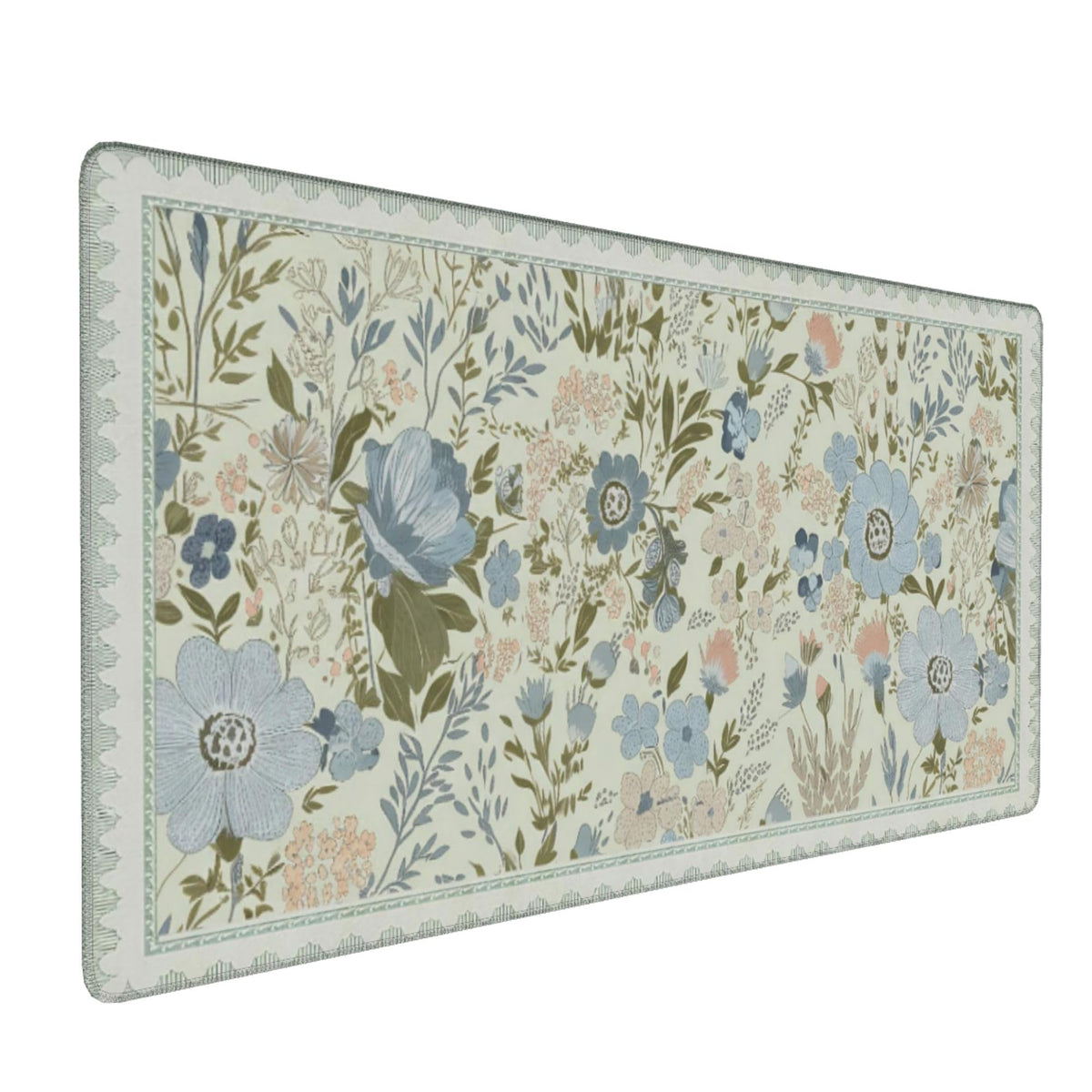 Sage Green Floral XXL Desk Pad, Extra Large Mouse Pad with Anti-Slip Base & Stitched Edges, Desk