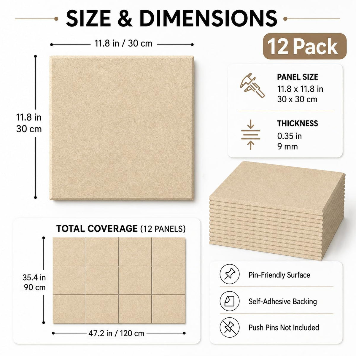 Baysola Felt Bulletin Board Tiles, Cork Board Alternative, 48 x 36 in