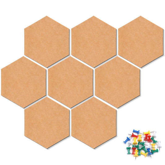 Uoisaiko Bulletin Board Hexagon Pin Board 8 Pack, Felt Board Tiles 20 Push Pins Alternative to Cork