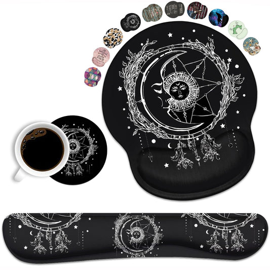 Keyboard Wrist Rest and Mouse Pad Wrist Support Set, Non-Slip PU Base, Easy Typing and Relieve