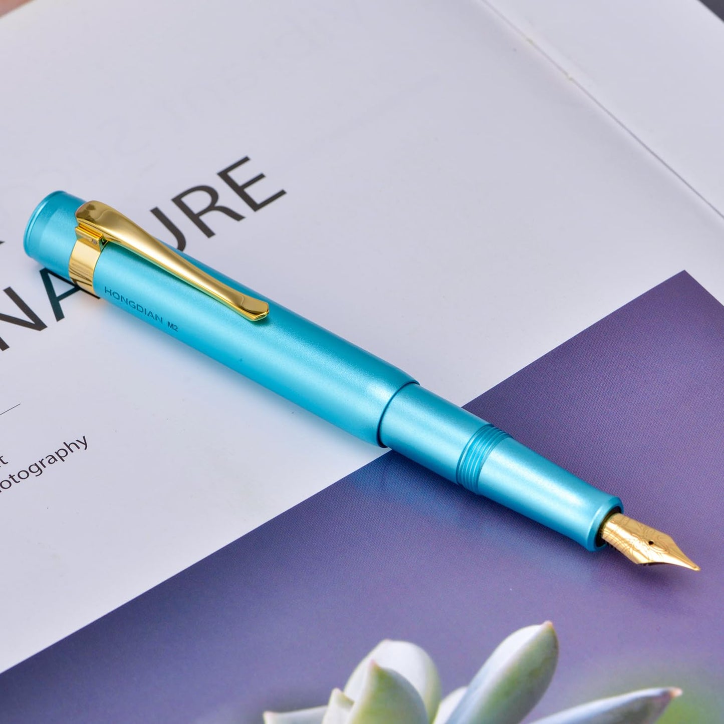 HONG DIAN M2 Black Forest Mini Fountain Pen, Medium Soft Nib & Sleek Shape Aluminium Short Pocket