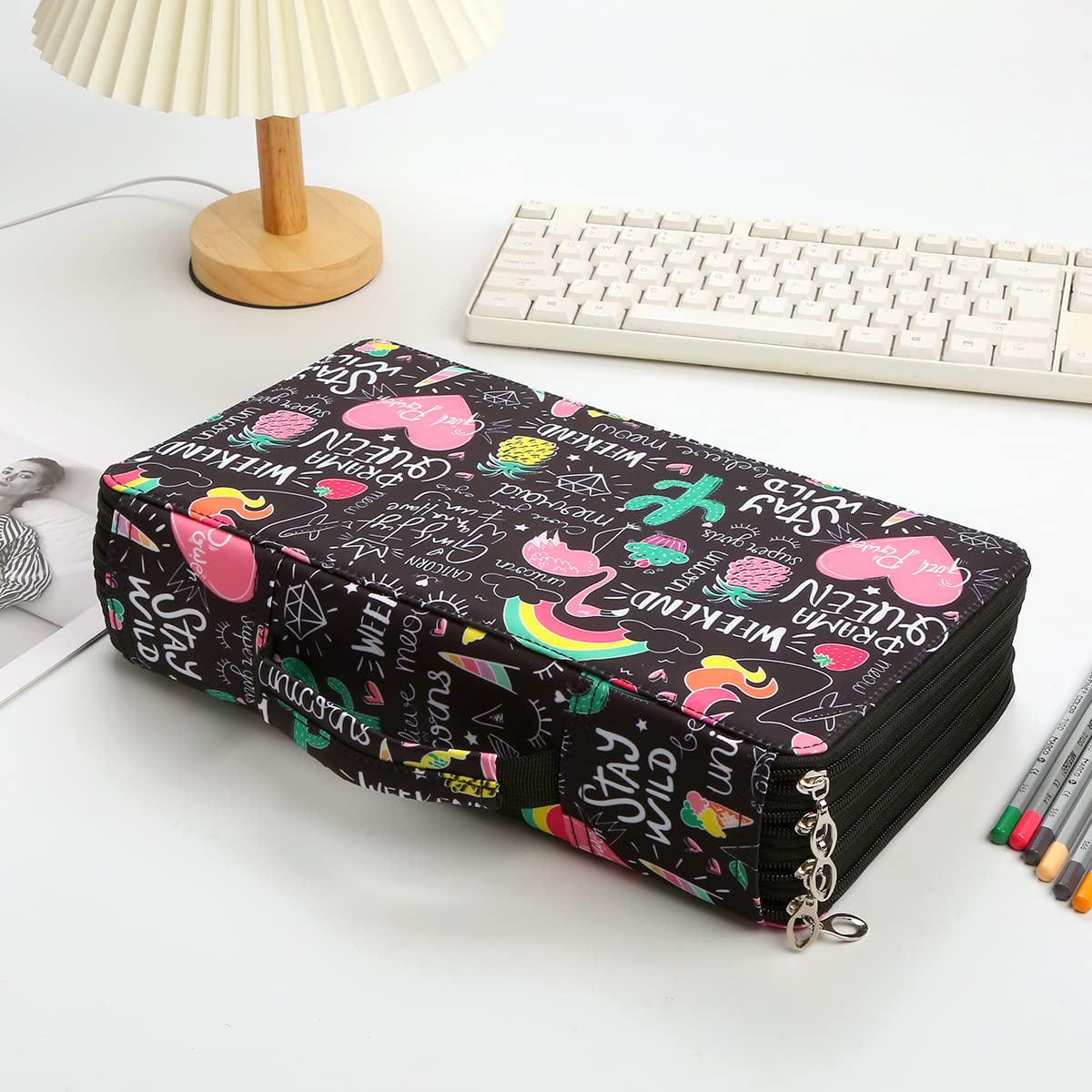 Lbxgap 300 Slots Pencil Case 4-Layer Zipped Holder w/Handle