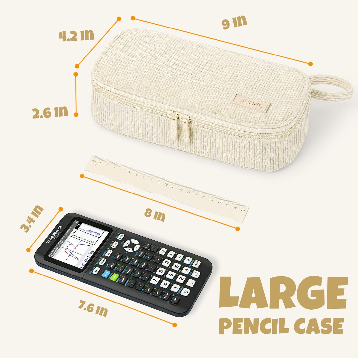SUNEE Cute Pencil Case, Soft Corduroy Large Capacity Pencil Pouch, Aesthetic Zipper Pencil Bag, Big
