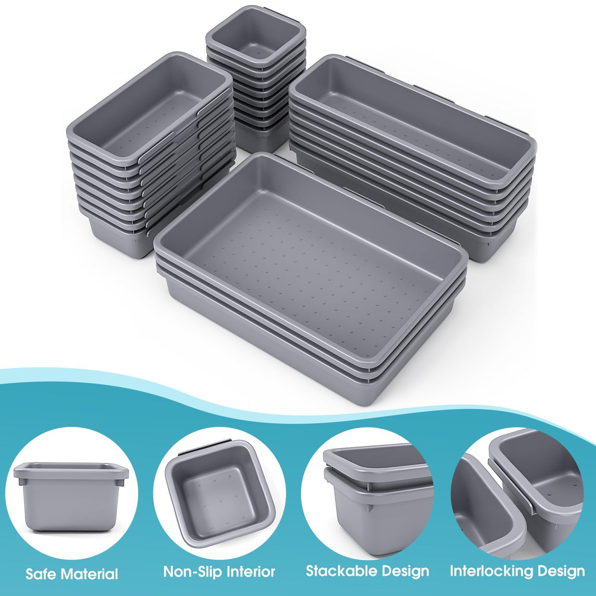 25 PCS Drawer Organizer Set, 4 Size Makeup Drawer Divider Organizer With Non-Slip Pads