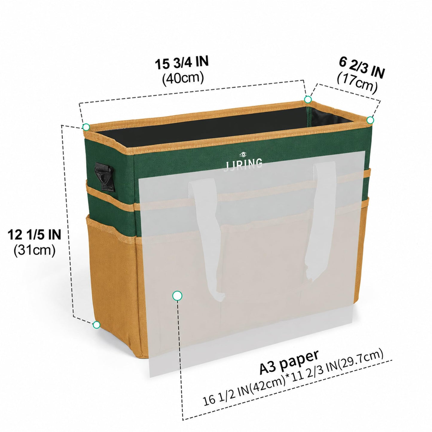 JJRING Craft Organizer Tote Bag Large Art Storage Caddy Deep Green&Yellow