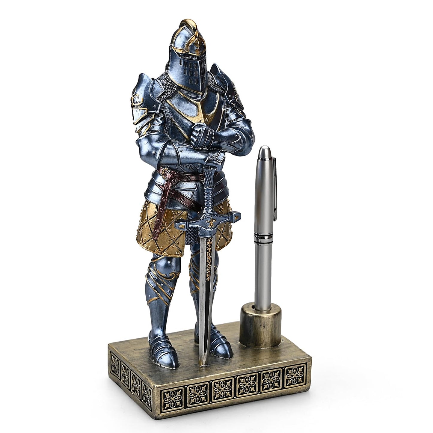 Amoysanli Knight Statue Resin Pen Stand Resin Fountain for Men Blue