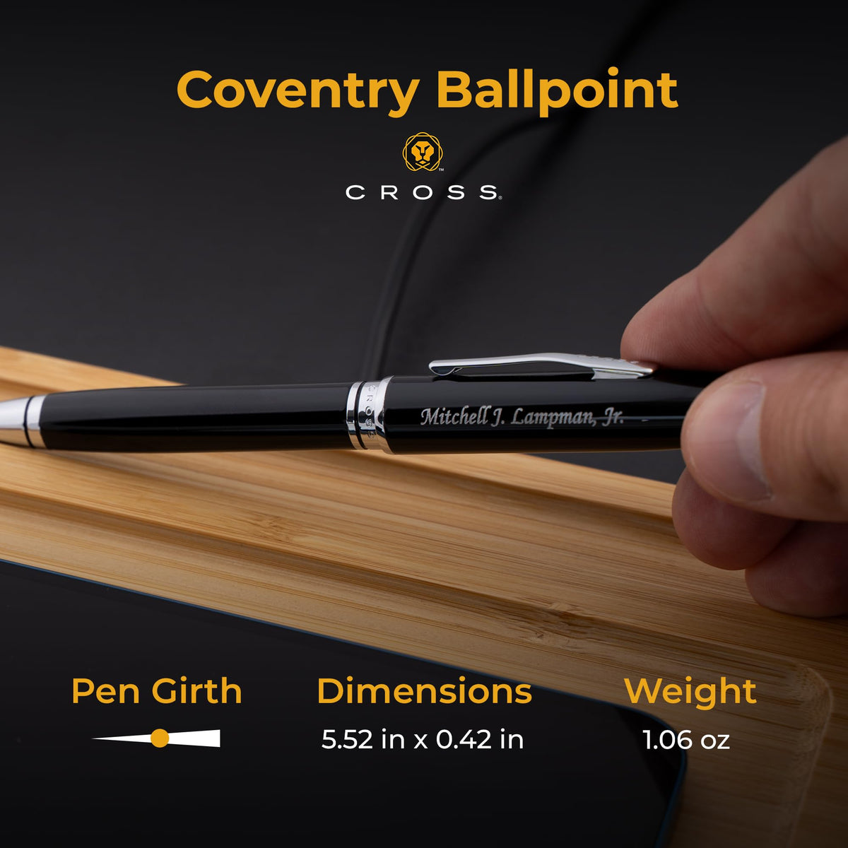 Cross Coventry Personalized Ballpoint Pen in Black Lacquer with Chrome Trim