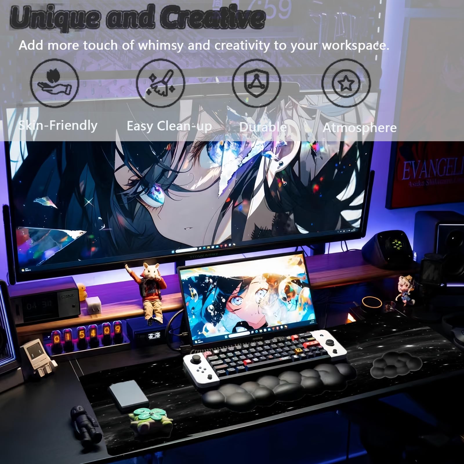 Cloud Mouse Pad Keyboard Wrist Rest 4PCS Extended Large Galaxy Desk Mat Pad Set Memory Foam