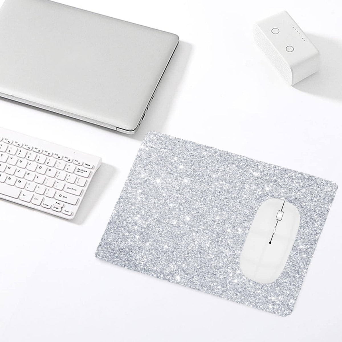 Mouse Pad Diamond Silver Glitter Sparkle Mousepad Bling Desk Accessories Gaming Bling Rubber Pads
