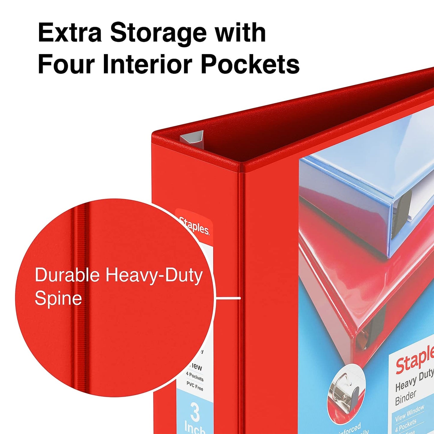 Staples Heavy-Duty 3-Inch D-Ring View Binder, Red, 600 Sheets
