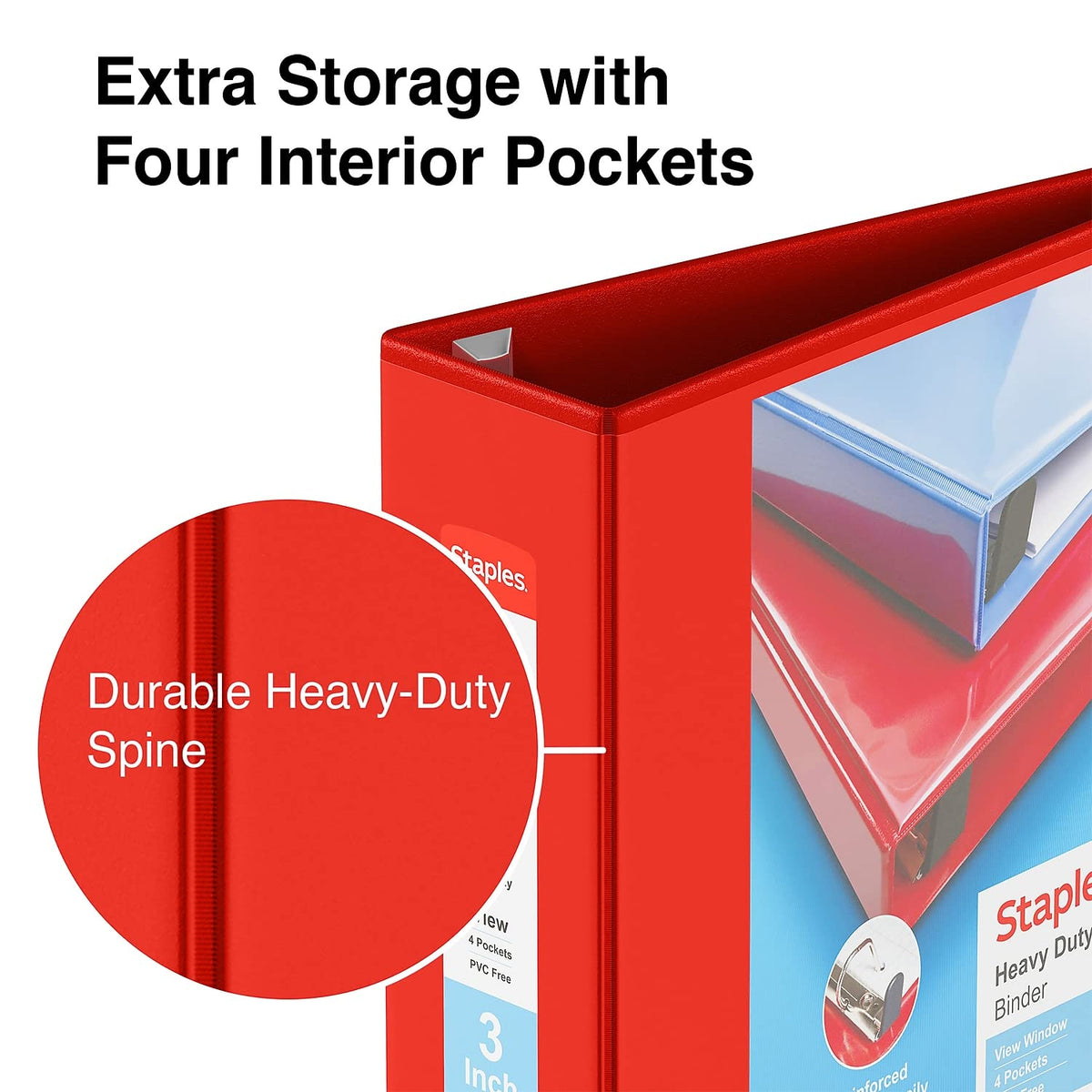 Staples Heavy-Duty 3-Inch D-Ring View Binder, Red, 600 Sheets