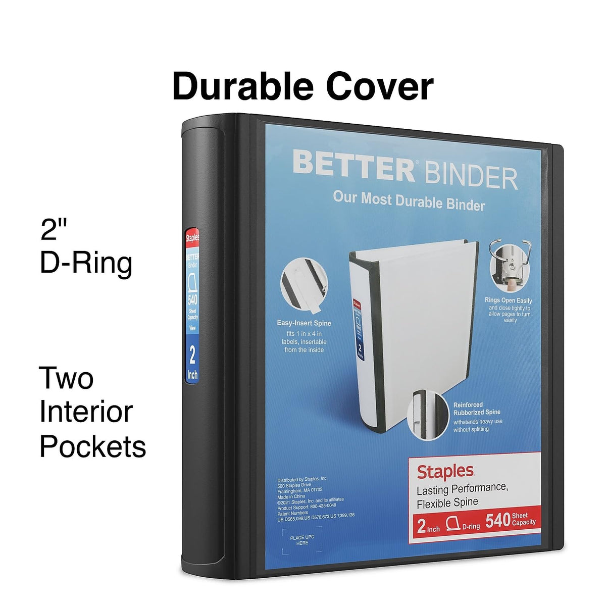 Staples Heavy-Duty 2-Inch D-Ring Binder, Black, Large Capacity