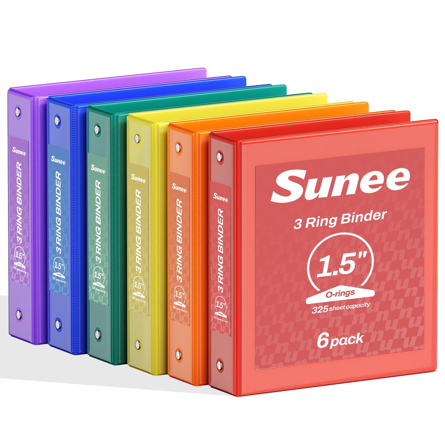 SUNEE 1.5 Inch Binders 3 Ring 6 Pack, Clear View Three Ring 1 1/2 Inch Binders PVC-Free (Fit 8.5x11
