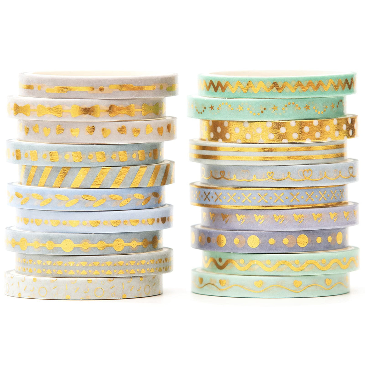 YUBX Skinny Gold Washi Tape Set Basic Foil Print Decorative Masking Tapes for Arts, DIY Crafts
