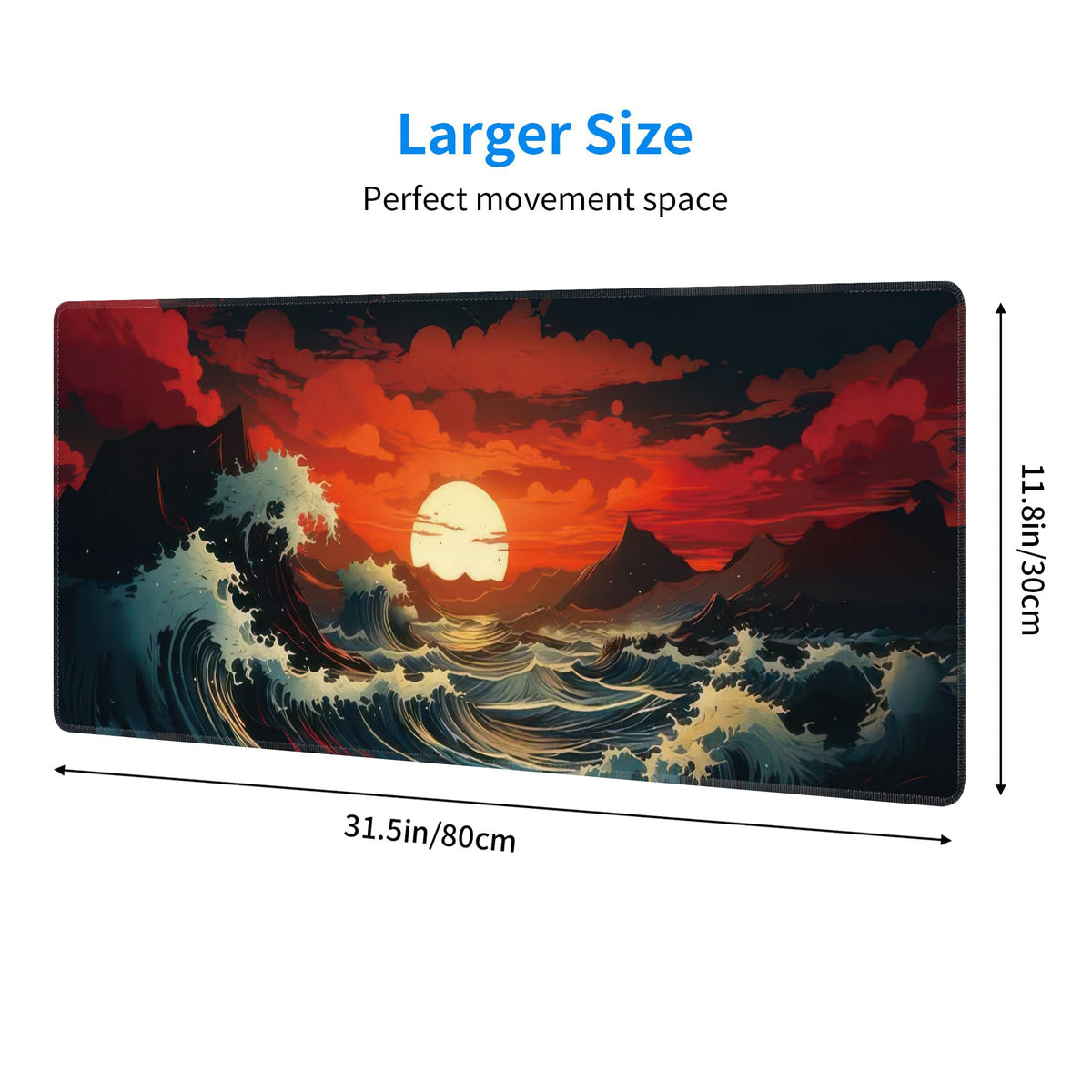 Japanese Sea Wave Large Mouse Pad,Gaming Keyboard Desk Pad,Extended Mouse Mat Non-Slip Rubber Base