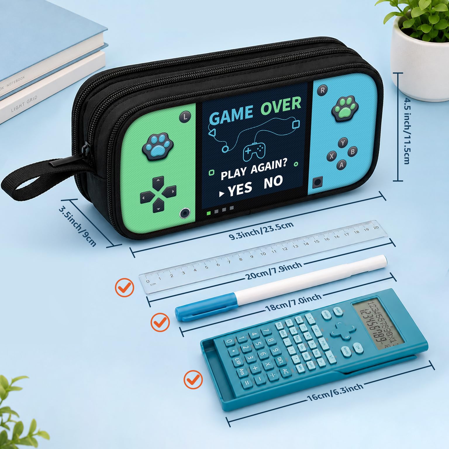 Easozoom Game Controller Pencil Case for Boys Kids Teens, Large Capacity Pencil Pouch with 3