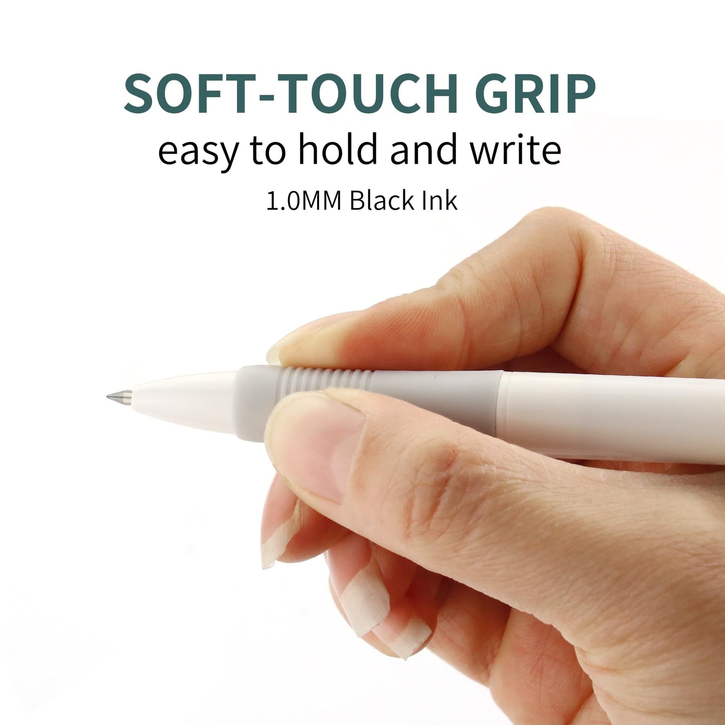 deegtran Pens Bulk, 50 Pack No Bleed White Barrel Black Ink Click Pens with Soft Grip, Wholesale