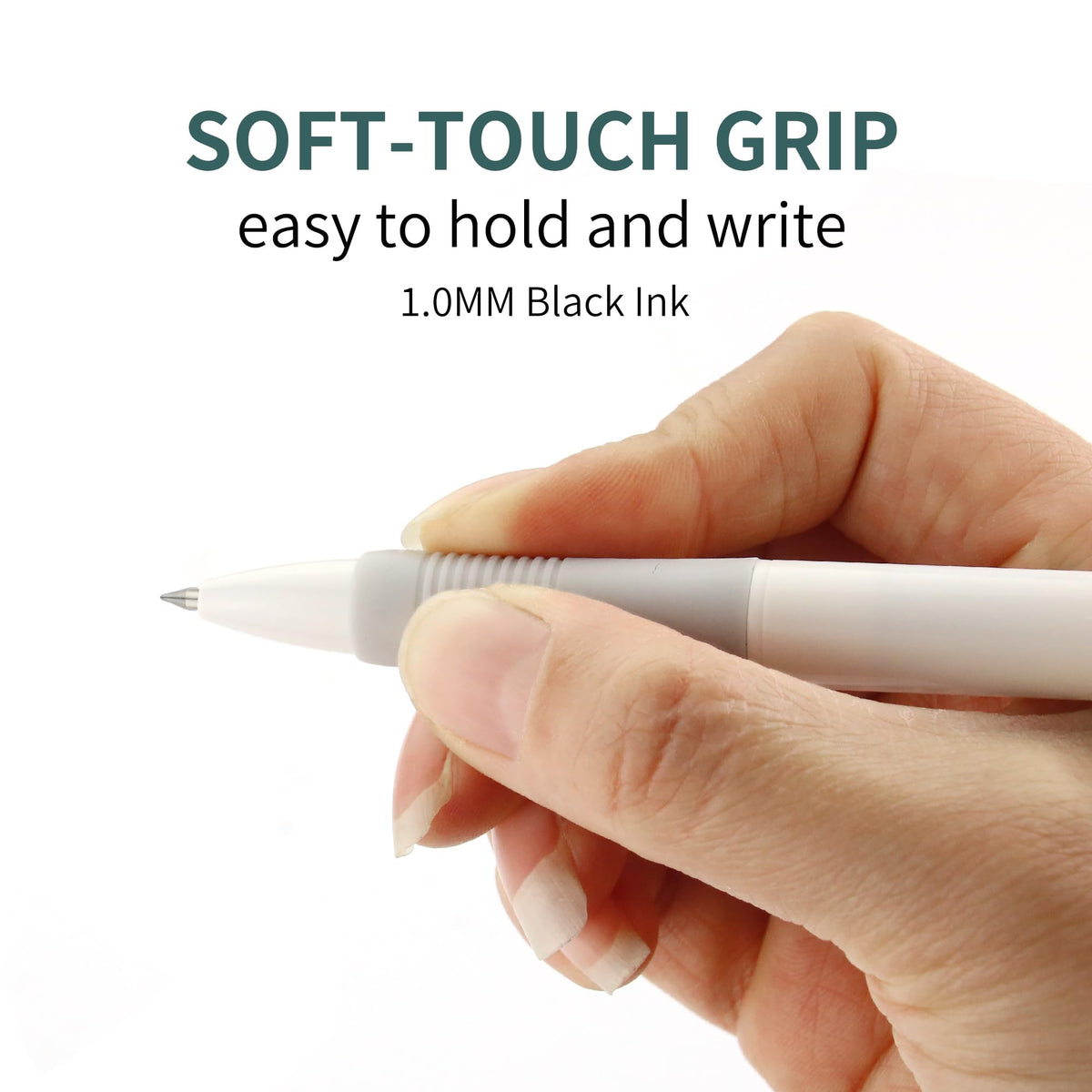 deegtran Pens Bulk, 50 Pack No Bleed White Barrel Black Ink Click Pens with Soft Grip, Wholesale