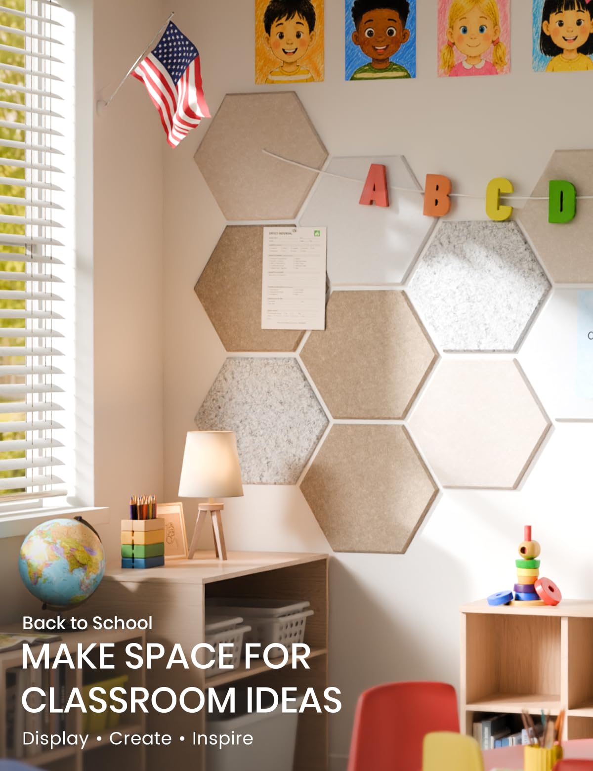 Fluxynara 10-Pack Hexagon Cork Board Alternative, Stone Beige