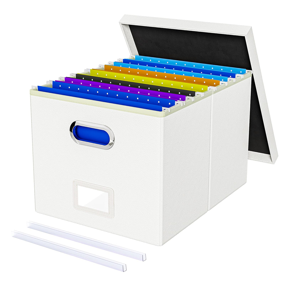 Oterri File Organizer Box with Lid, Portable Hanging File Box for Letter/Legal Files