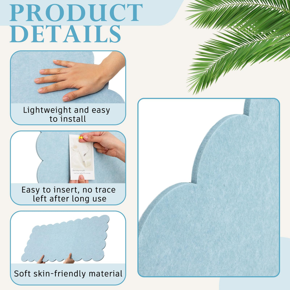 Mooliwe Scalloped Felt Bulletin Cork Board Foldable Light Blue 36 * 18 Inch