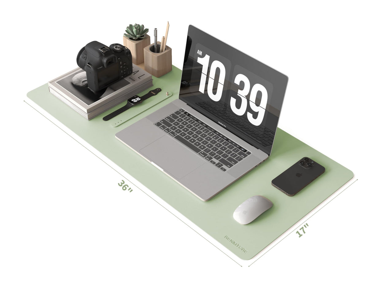 RENMTURE PU Mouse Pad, Faux Leather Large Desk Pad, Home Work Office Accessories, Non-Slip Desk