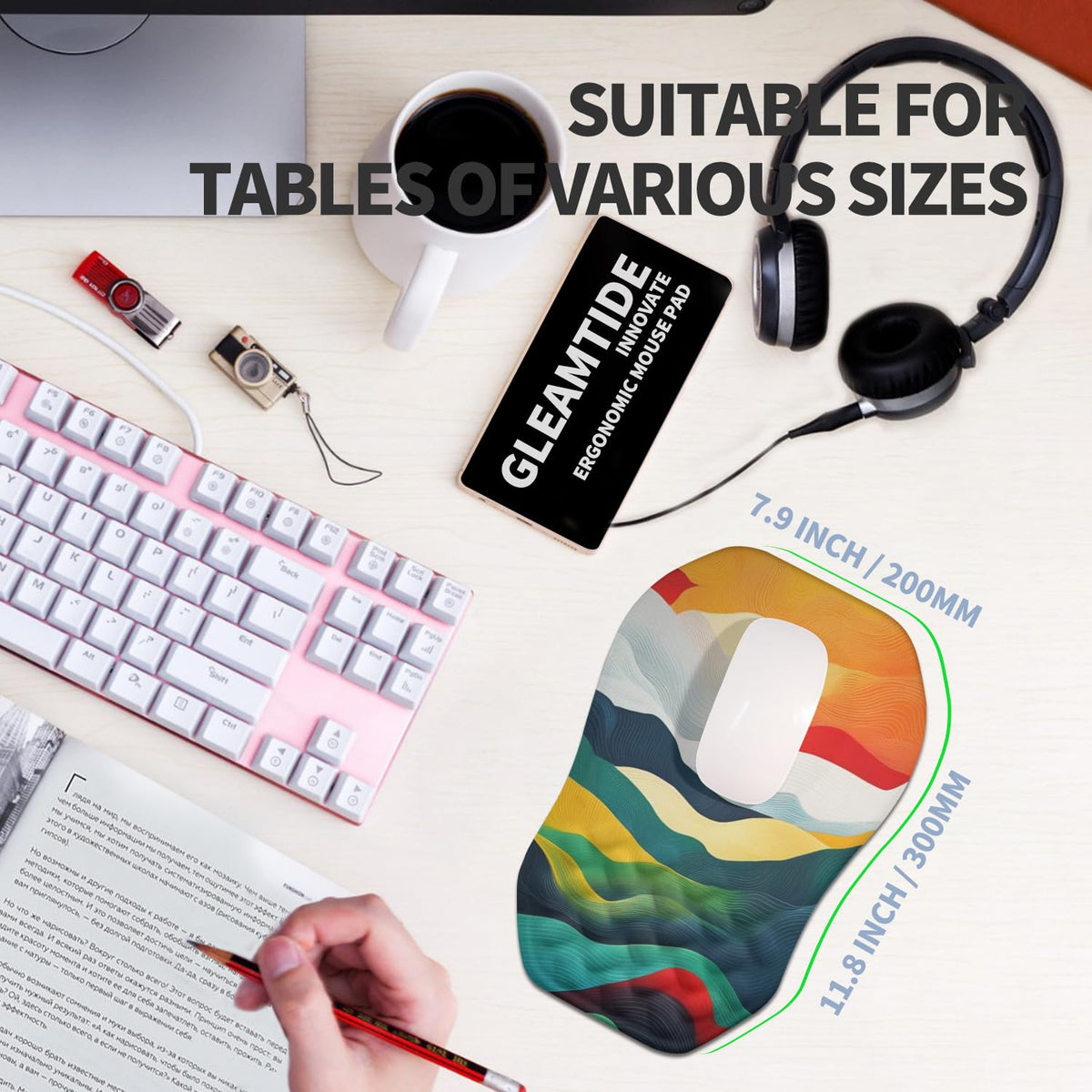 Gleamtide Ergonomic Raised Mouse Pad Wrist Support with Bilateral Slope Memory Foam Mousepad for