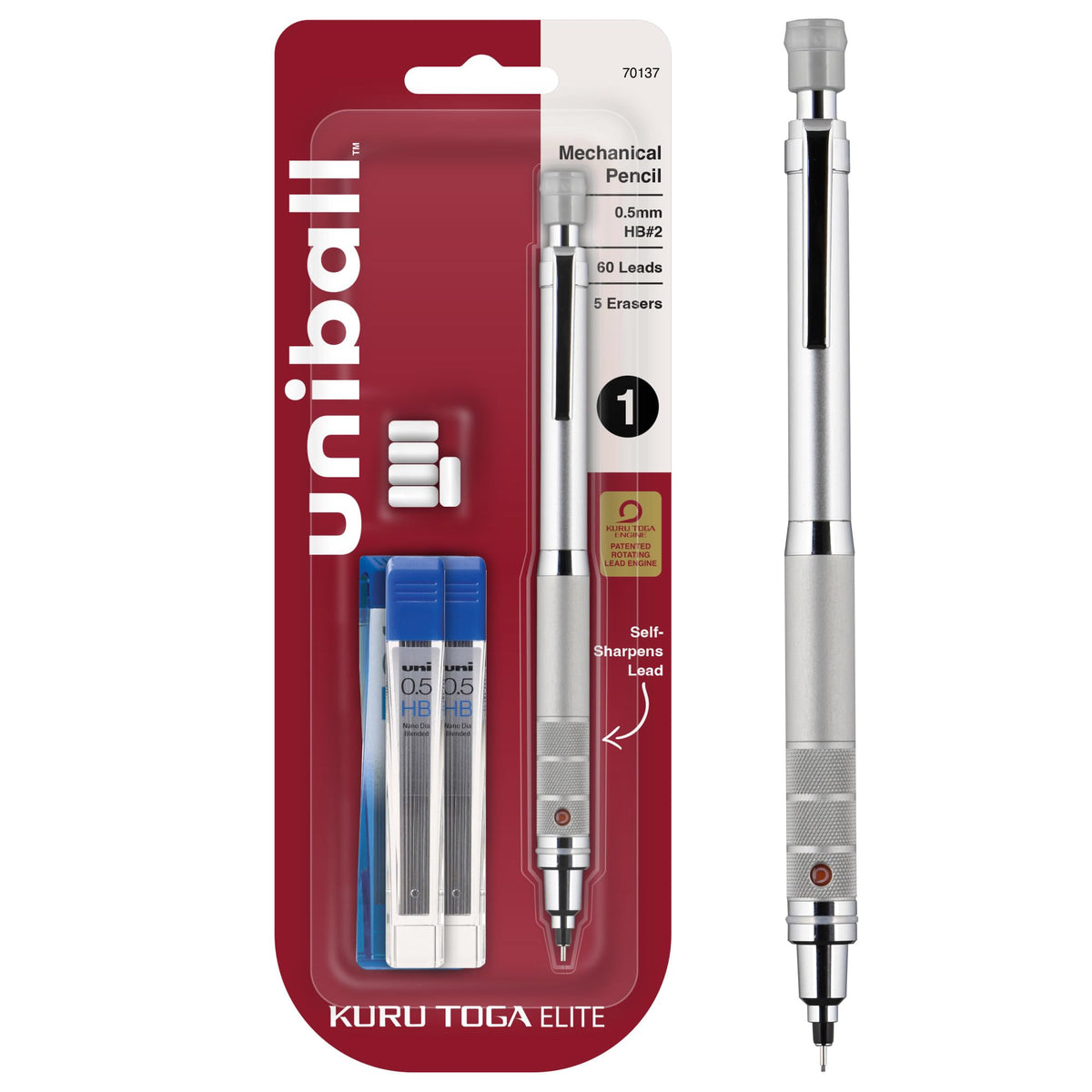 uniball™ Kuru Toga Elite Mechanical Pencil Kit, 0.5mm, HB, Silver, 1 Pack