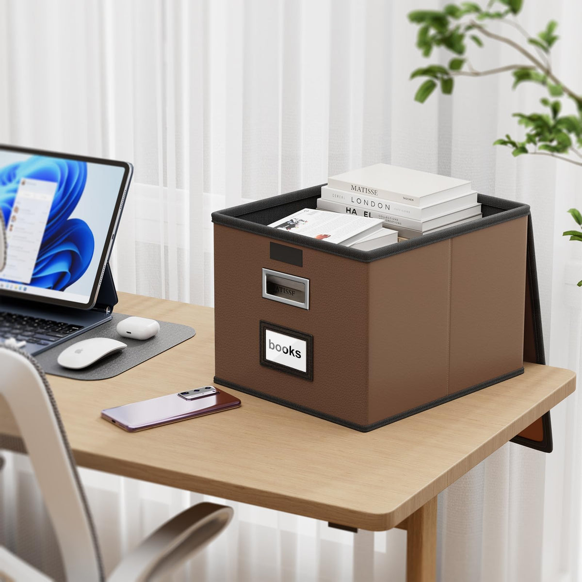 Huolewa File Organizer Box with Lids, Collapsible File Folder Organizer