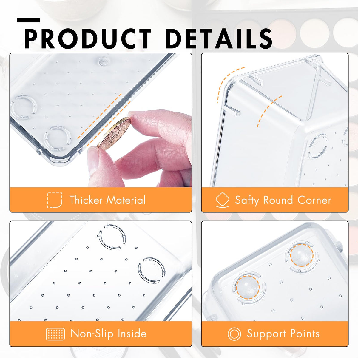 HOUSE DAY Desk Drawer Organizer Bins 6 PCS, 9*6*2" Clear Drawer Organizers with Silicone Pads