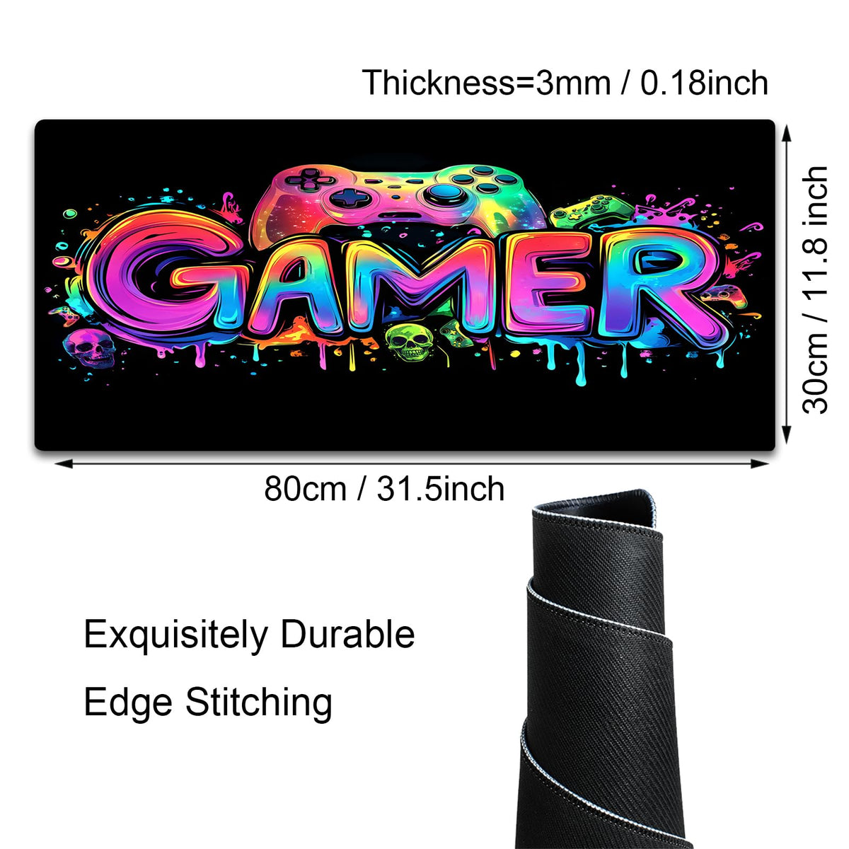 SparkLia Gamer Gaming Mouse Pad, Blacklight Game Controller Horror Skull Waterproof Large Mouse