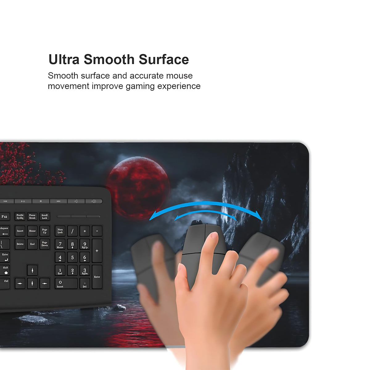 Aesthetic Scenery Gaming Mouse Pad, Black Red Japanese Desk Mat with Anti-Slip Base & Stitched