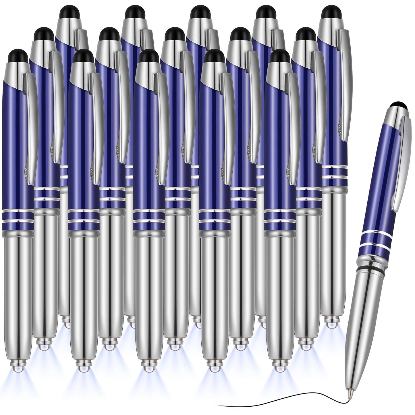 Zonon 15 Pcs Stylus Pen with Light, 3 in 1 Ballpoint Pens, Blue