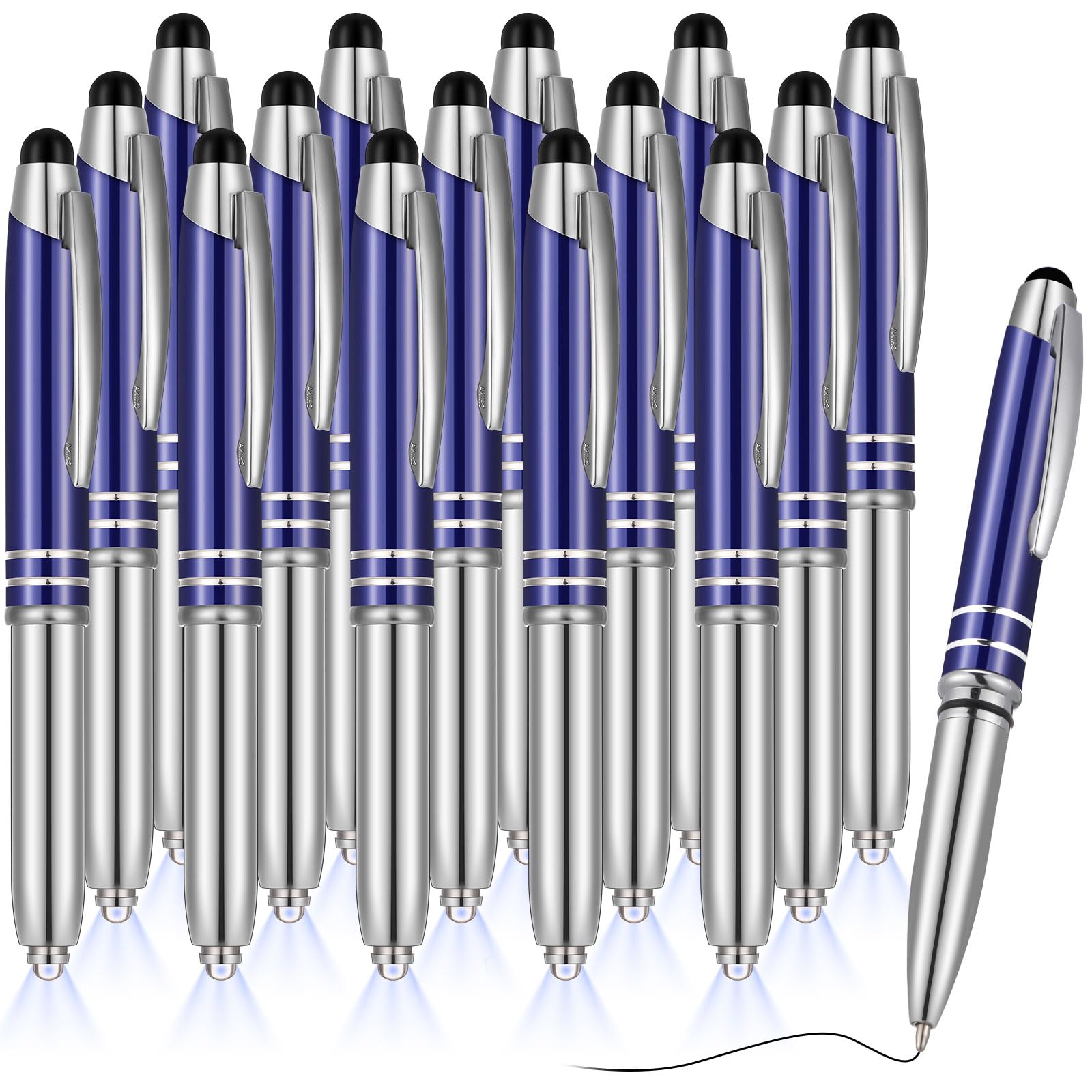 Zonon 15 Pcs Stylus Pen with Light, 3 in 1 Ballpoint Pens, Blue