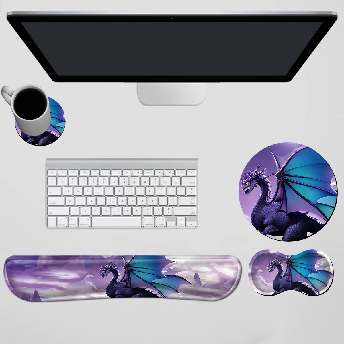 JYCUHTCL Mouse Pad Wrist Support Keyboard Wrist Rest Combo+Cup Coaster [4-in-1], Easy Typing Pain