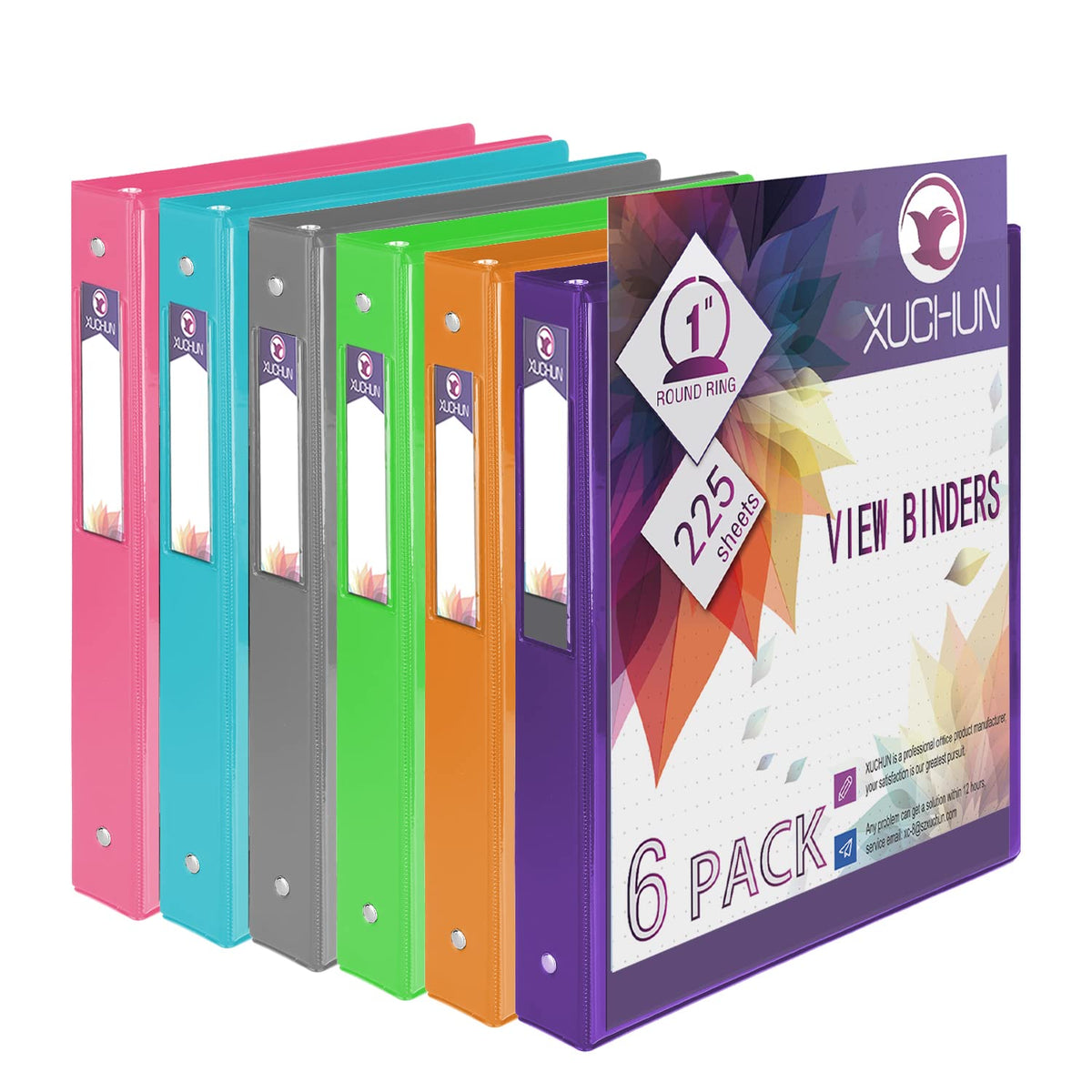 XUCHUN 3 Ring Binders 1 Inch,Clear View Binder with 2 Pockets, Holds 225 Sheets 8.5x11 Inches