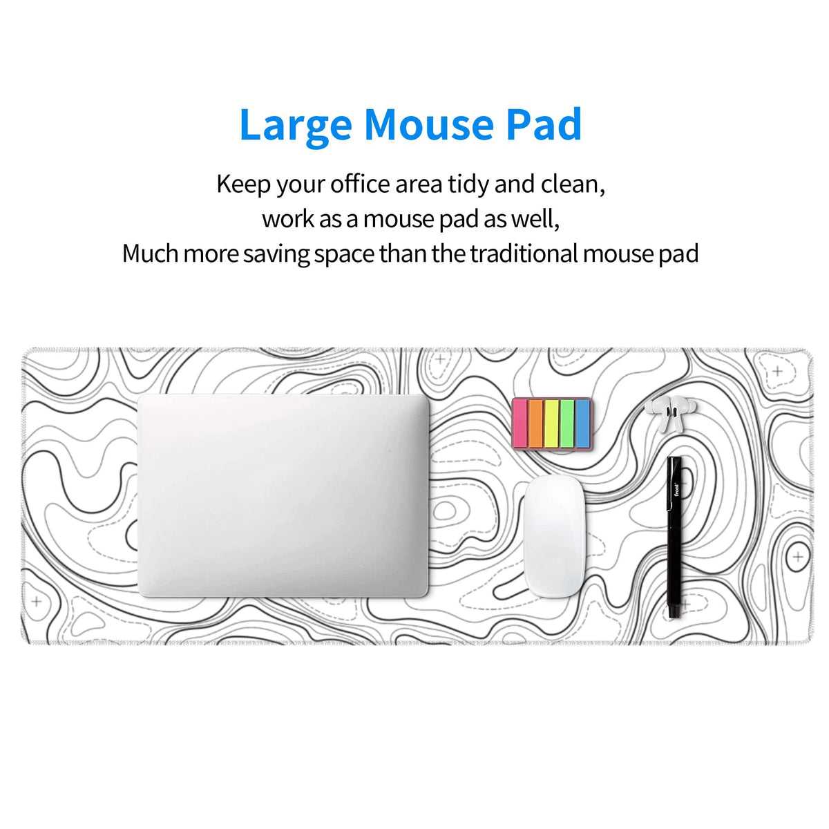 BEYIMEN Gaming Mouse Pad, White Topographic Pattern, 31.5 X 11.8 Inch