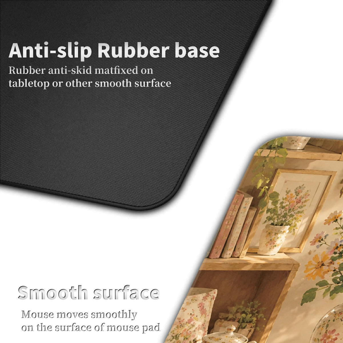 Floral Art Cats Large Mouse Pad, 31.5 x 11.8 in Extended Desk Mat