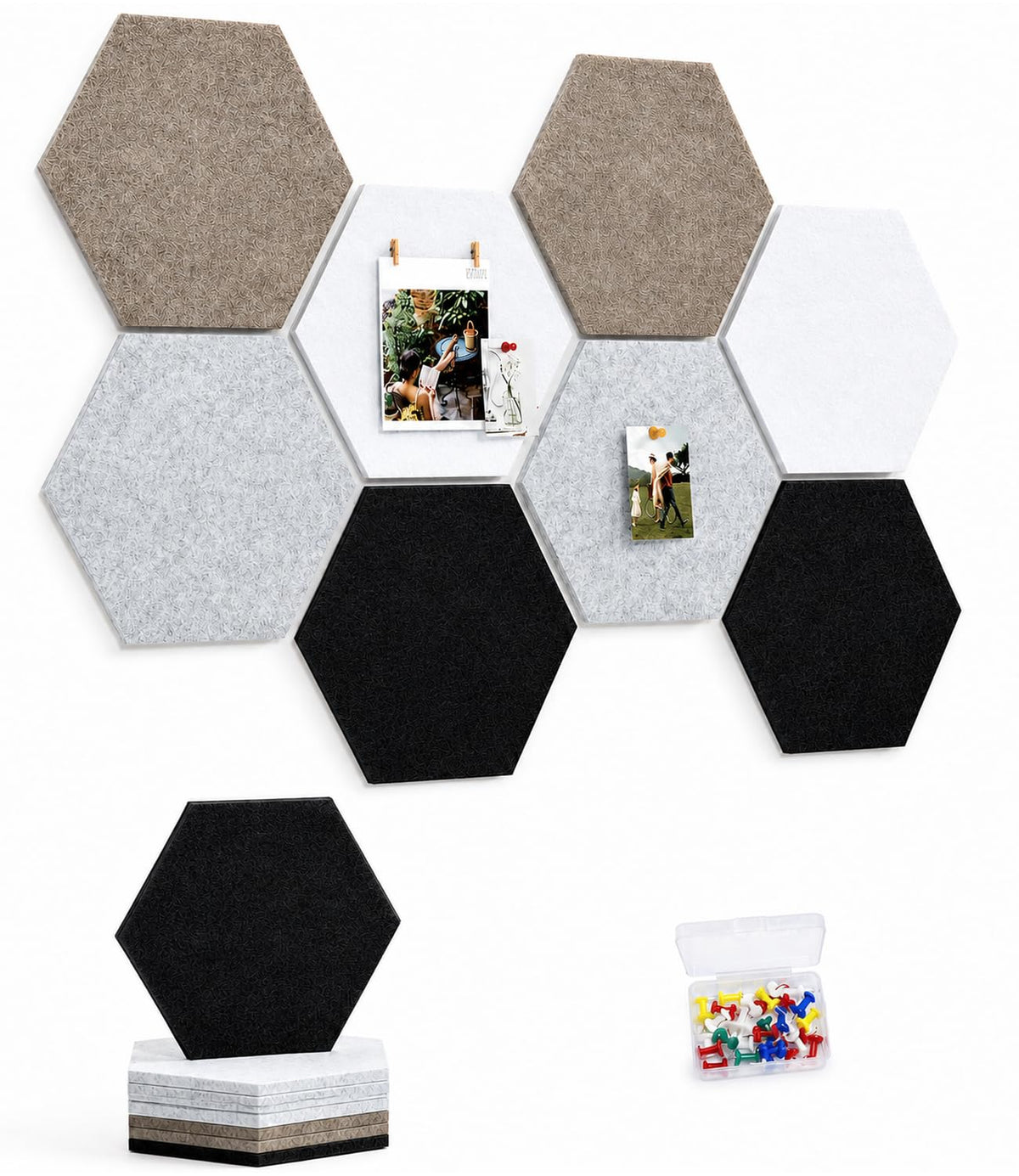 Uoisaiko 8-Pack Hexagon Felt Bulletin Board Tiles, Cork Board Alternative