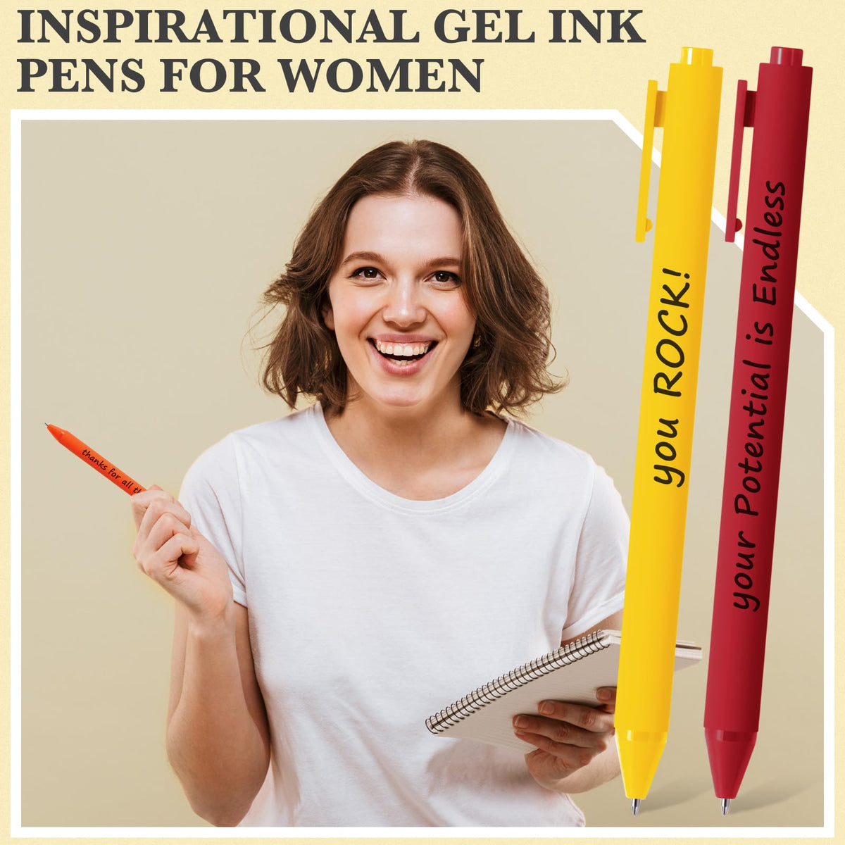 Crtiin 50 Pcs Inspirational Pens Bulk Rainbow Color, Thank Yourself