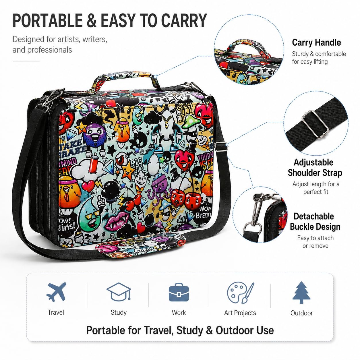 Lbxgap 168-Slot Marker Organizer Bag, 3-Layer Case with Strap