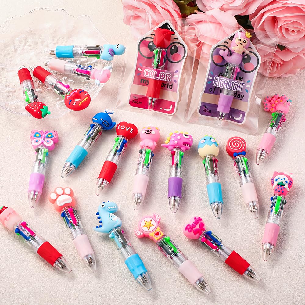30 Pack Valentines Fun Pens with Cards Cute Multicolor 4-in-1 Gift Pens
