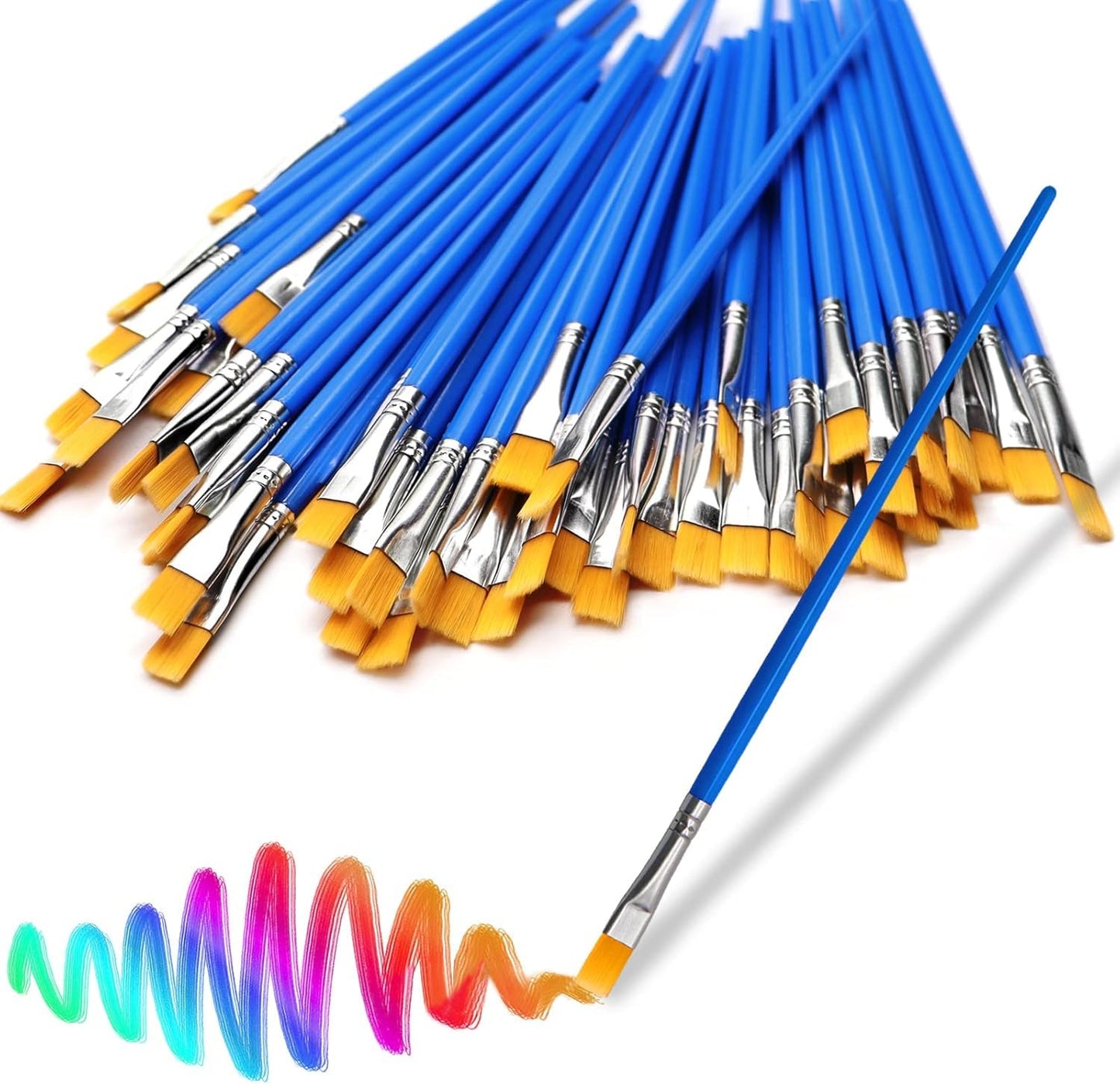 200Pcs Paint Brushes for Acrylics Painting, Flat Paint Brush Bulk, Blue
