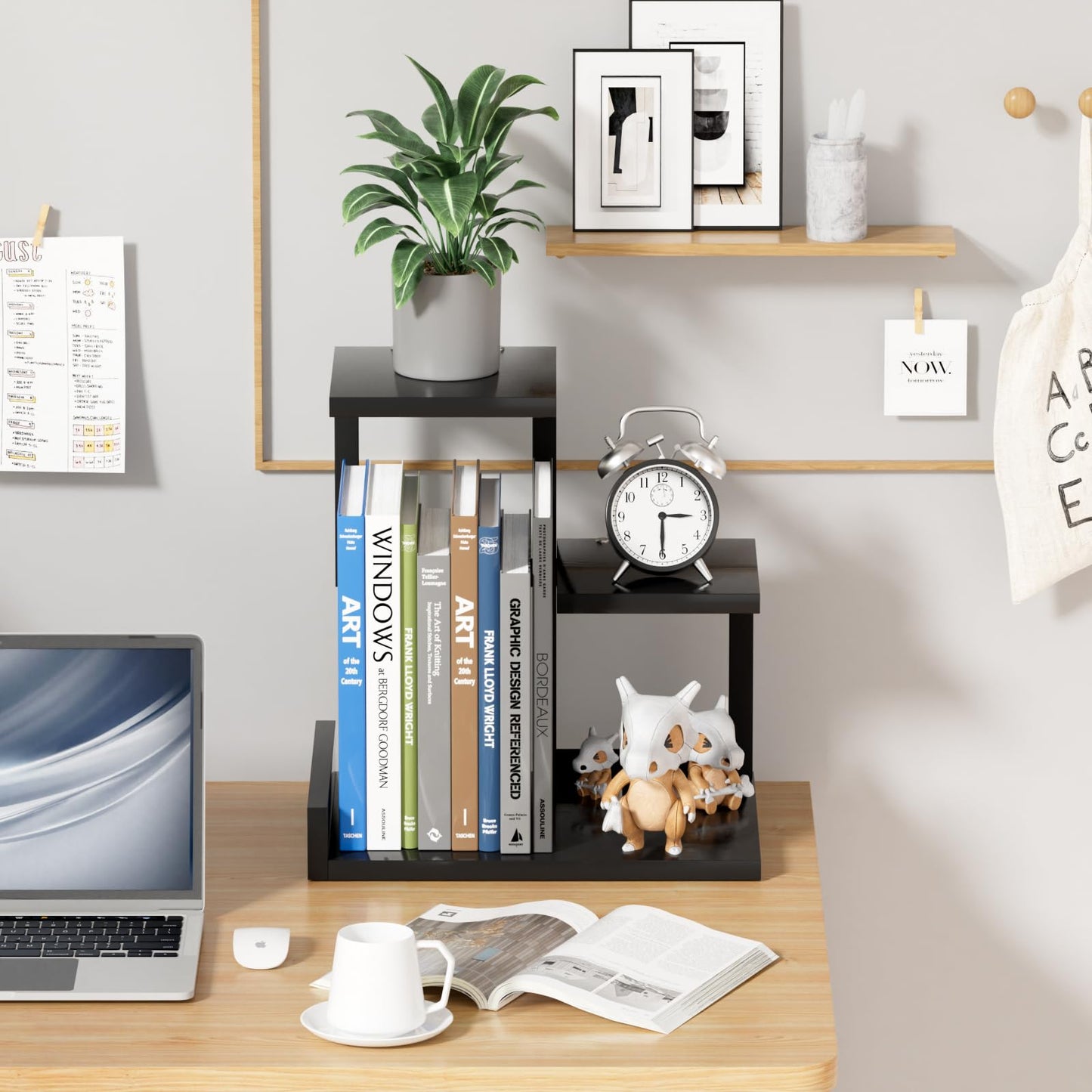 Gannyfer Desk Shelf Organizer - Wood Desktop Shelf, Freestanding Desk Hutch Office Decor, 3 Tier