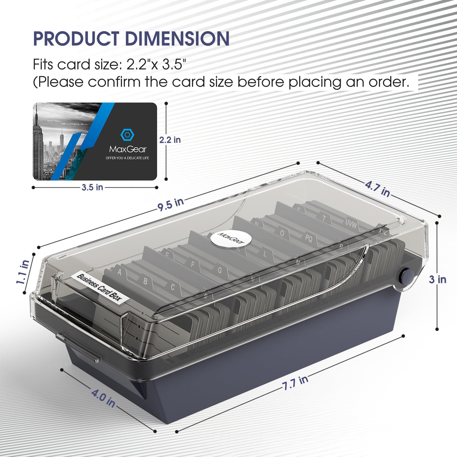 MaxGear Business Card Holder Desk, Large Plastic Business Card Box with Lid