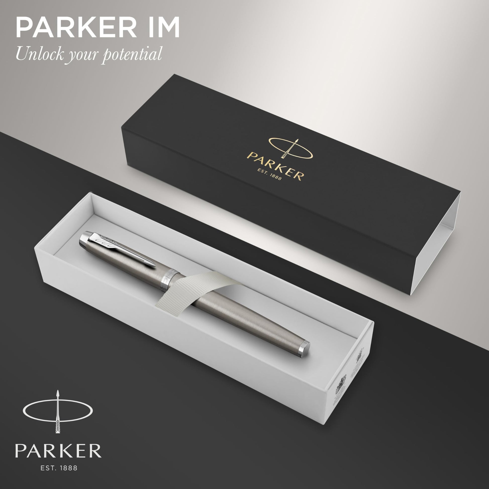 PARKER IM Fountain Pen | Stainless Steel with Chrome Trim | Medium Point with Blue Ink Cartridge |