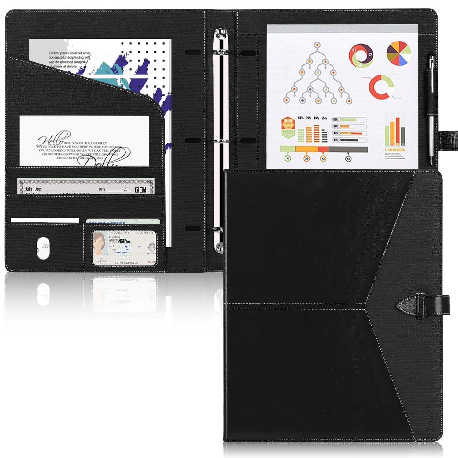 Toplive Padfolio 3 Ring Binder Organizer Business Portfolio Folder for Women, A4/ Letter Size PU