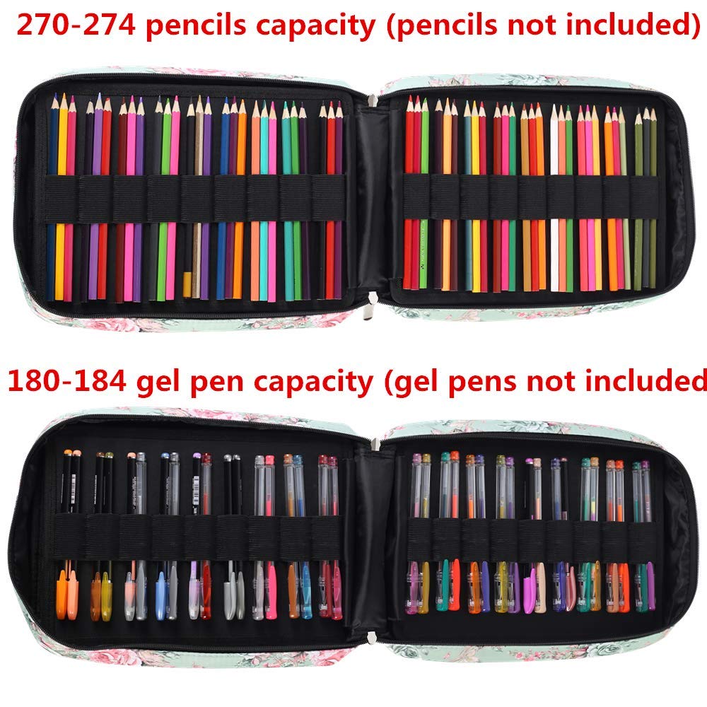 Shulaner Pencil Case Slot Holds 270 to 274 Colored Pencils or 180 to184 Color Gel Pens with Zipper